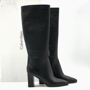 Calvin Klein Women's Size 7 M Dawna Leather Tall Knee High Boots Black NEW